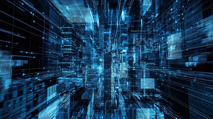 Poster - Abstract Digital Data Flow in a Blue Technology Background