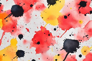Poster - A vibrant watercolor splash design featuring red, yellow, and black splatters on a white background.