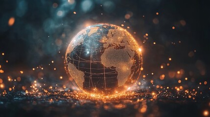 Poster - Glowing Earth Globe with Abstract Light Sparks and Dark Background