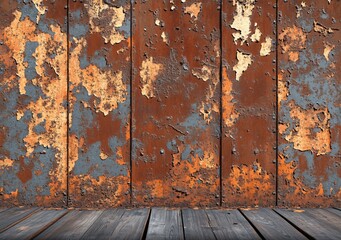 Wall Mural - Rustic Peeling Paint Metal Wall Wooden Floor Background