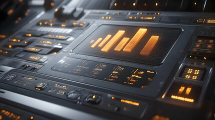 Poster - Futuristic control panel with glowing orange bar graph display.