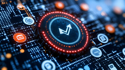 Poster - Futuristic digital interface showing upward trend.