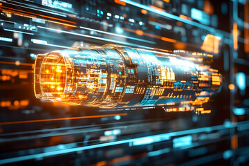Poster - Futuristic engine design with glowing circuits and data streams.