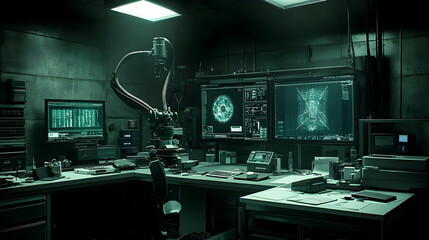 Poster - Futuristic lab interior with advanced technology and equipment.