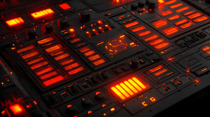 Poster - Futuristic red glowing control panel interface.