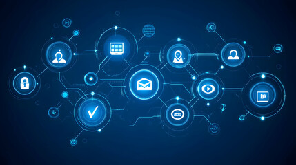 Poster - Global network connection, digital communication, data sharing, technology.
