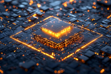 Poster - Glowing CPU on a circuit board.