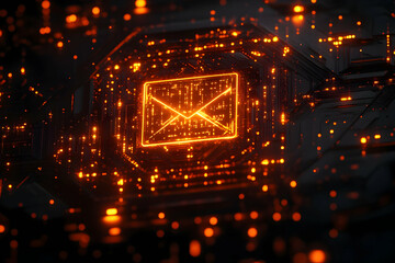 Poster - Glowing email symbol on futuristic circuit board.