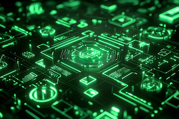 Poster - Glowing green circuit board with central processor.