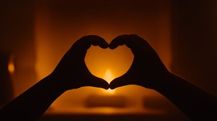 Wall Mural - heart hands over warm light.