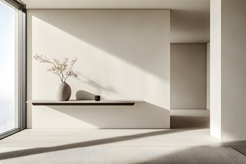 Poster - Minimalist interior with a vase and decorative elements, emphasizing simplicity and light.