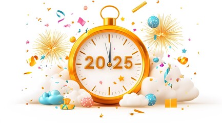 Fototapete - The idea of ​​decorating a clock to celebrate the joy of the New Year with a clock. Which welcomes the New Year. And it lights up with fireworks.