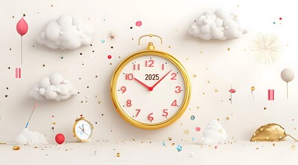 Fototapete - The idea of ​​decorating a clock to celebrate the joy of the New Year with a clock. Which welcomes the New Year. And it lights up with fireworks.