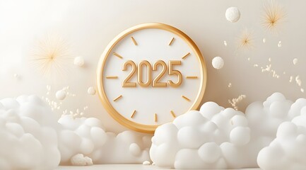 Fototapete - The idea of ​​decorating a clock to celebrate the joy of the New Year with a clock. Which welcomes the New Year. And it lights up with fireworks.