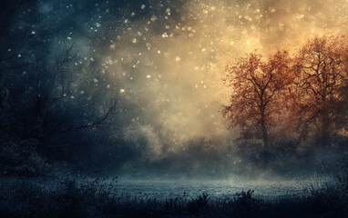 Wall Mural - A forest scene with a lake and trees
