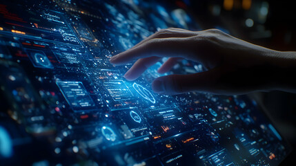 Poster - Hand interacting with futuristic digital interface. (1)