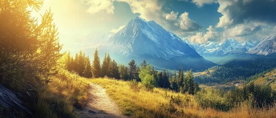 Wall Mural - A mountain range with a path leading to it