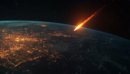 Wall Mural - a giant meteor is approaching earth, creating an epic scene in space.