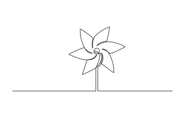 Wall Mural - One line continuous drawing Pinwheel. pinwheel, continuous line drawing, small tattoo, print for clothes and logo design, Continuous line drawing Origami paper Pinwheel icon vector illustration.