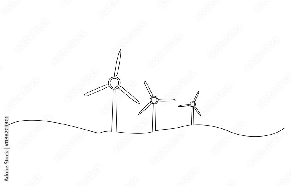 Continuous one line drawing of wind turbine. One line drawing ...
