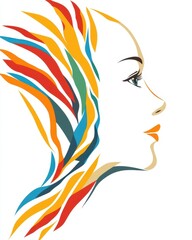Poster - Colorful Profile Illustration Showcasing Vibrant Waves of Hair and Serene Facial Features