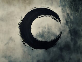 Poster - A stylized black circle on a textured background, evoking simplicity and artistic expression.