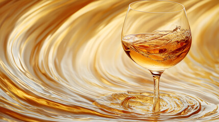 Poster - Wine glass placed in water with drink in the glass.