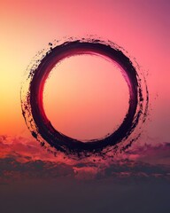 Poster - A serene sunset with a circular ink design, symbolizing harmony and balance.
