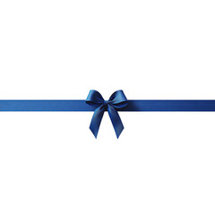 Wall Mural - Long horizontal blue ribbon with a neatly tied bow, isolated on a transparent background. Perfect decorative element for gifts, events, celebrations, or festive design projects, Generative AI