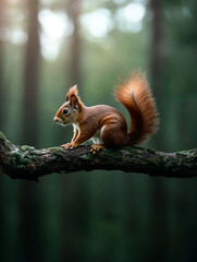 squirrel exploring a branch in a forest setting