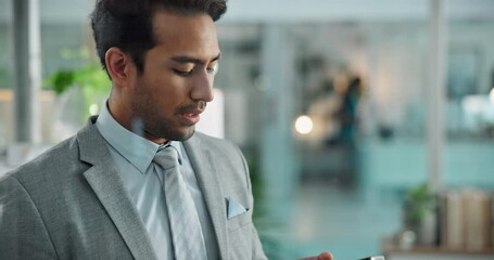 Poster - Phone call, stress and business man talking of negotiation fail, investment mistake and tired in office. Mobile, worker and bad news in conversation, thinking and disappointed with client complaint