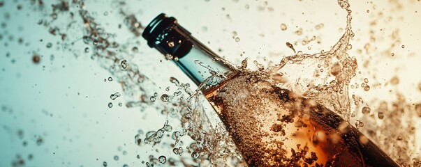 Aufkleber - Sparkling wine bottle splashing refreshing beverage