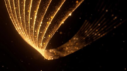 Poster - Gold abstract background for celebration event. Bright curve with glitter golden sparkles motion texture. Luxury party greeting card creative concept. Seamless loop.