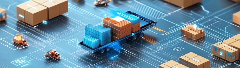 Poster - Business logistics concept with global partner connection technology, digital interface linking businesses worldwide, sleek and hightech design
