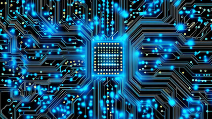 Poster - Close-up of a glowing computer CPU with intricate circuitry.