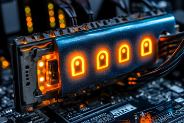 Poster - Close-up of illuminated data storage device installed on a motherboard.