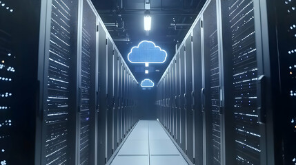 Poster - Cloud computing data center server room.