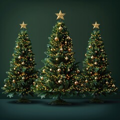Aufkleber - Three decorated Christmas trees on dark green background.