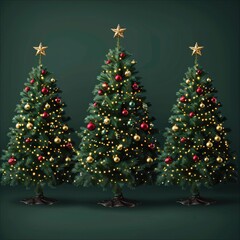 Aufkleber - Three decorated Christmas trees on dark green background.