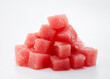 © lichaoshu - Close up of tuna cubes ingredient isolated on white background