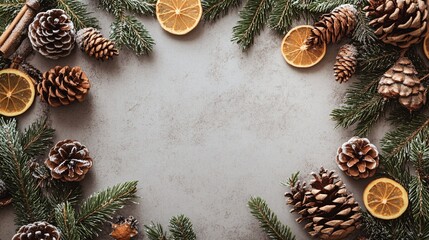 Poster - Christmas border made of natural materials with copy space in the center