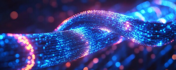 Poster - Futuristic abstract technology background, glowing fiber optic network connections, intricate data flow and vibrant light trails, hightech aesthetic