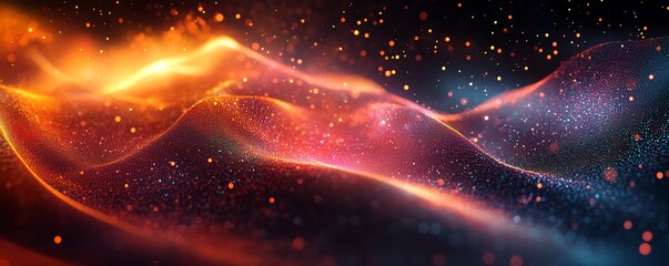 Poster - Futuristic abstract technology background, glowing fiber optic network connections, intricate data flow and vibrant light trails, hightech aesthetic