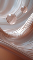 Aufkleber - Two large, clear spheres floating in a wave of light pink fabric. The color of the year Mocha Mousse