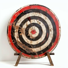 Poster - Vintage archery target showing an arrow hitting the center on a white background