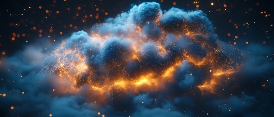 Poster - Holographic digital cloud, glowing blue and gold light digits in motion, futuristic web technology art, sleek and vibrant design