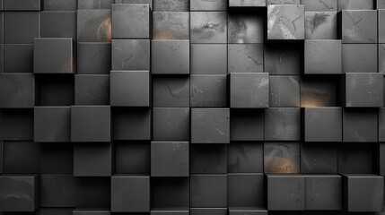 Poster - Abstract 3d render black squares geometric background design.