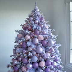 Aufkleber - Christmas tree in lavender with fur ornaments grouped together.