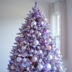 Aufkleber - Christmas tree in lavender with fur ornaments grouped together.
