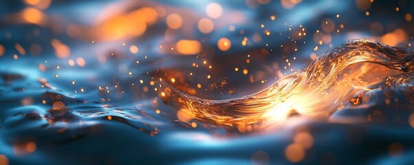 Poster - Golden wave glowing in the dark with sparkling particles